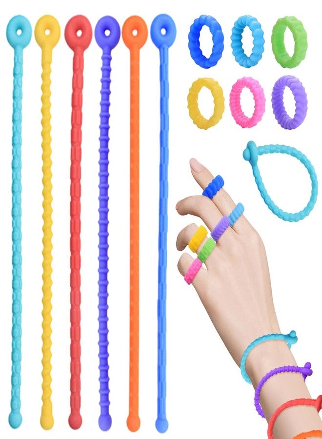 Zibuyu® 12 Pcs Silicone Sensory Bracelets & Rings for Kids Fidget Toys for Kids Colored and Textured Sensory Bracelets Rings Safe Food Grade Silicone Soft Anxiety Stress Pocket Sensory Toys - Image 1